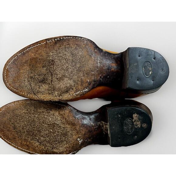 VTG Sanders Men’s Handmade WESTERN Cowboy BOOTS 8D Mexico Light Brown Leather - Picture 9 of 13